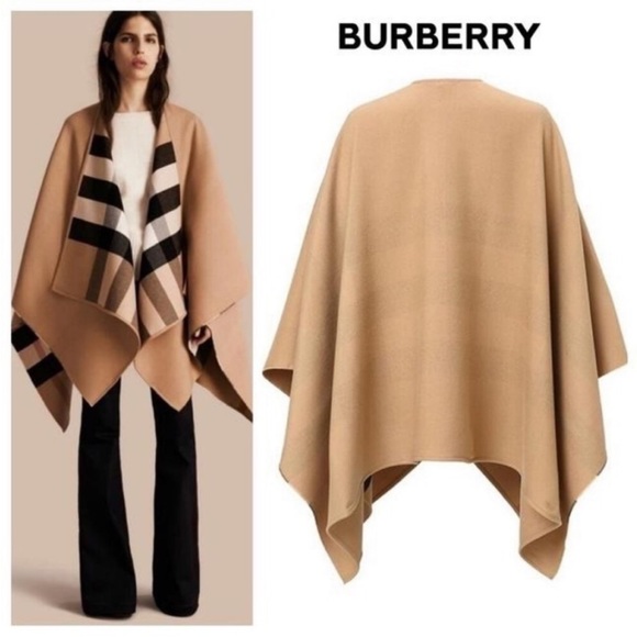 🔥NWT 🆕Burberry Charlotte Reversible Wool 140 X 140 Cape Scarf Wrap poncho - Picture 1 of 10